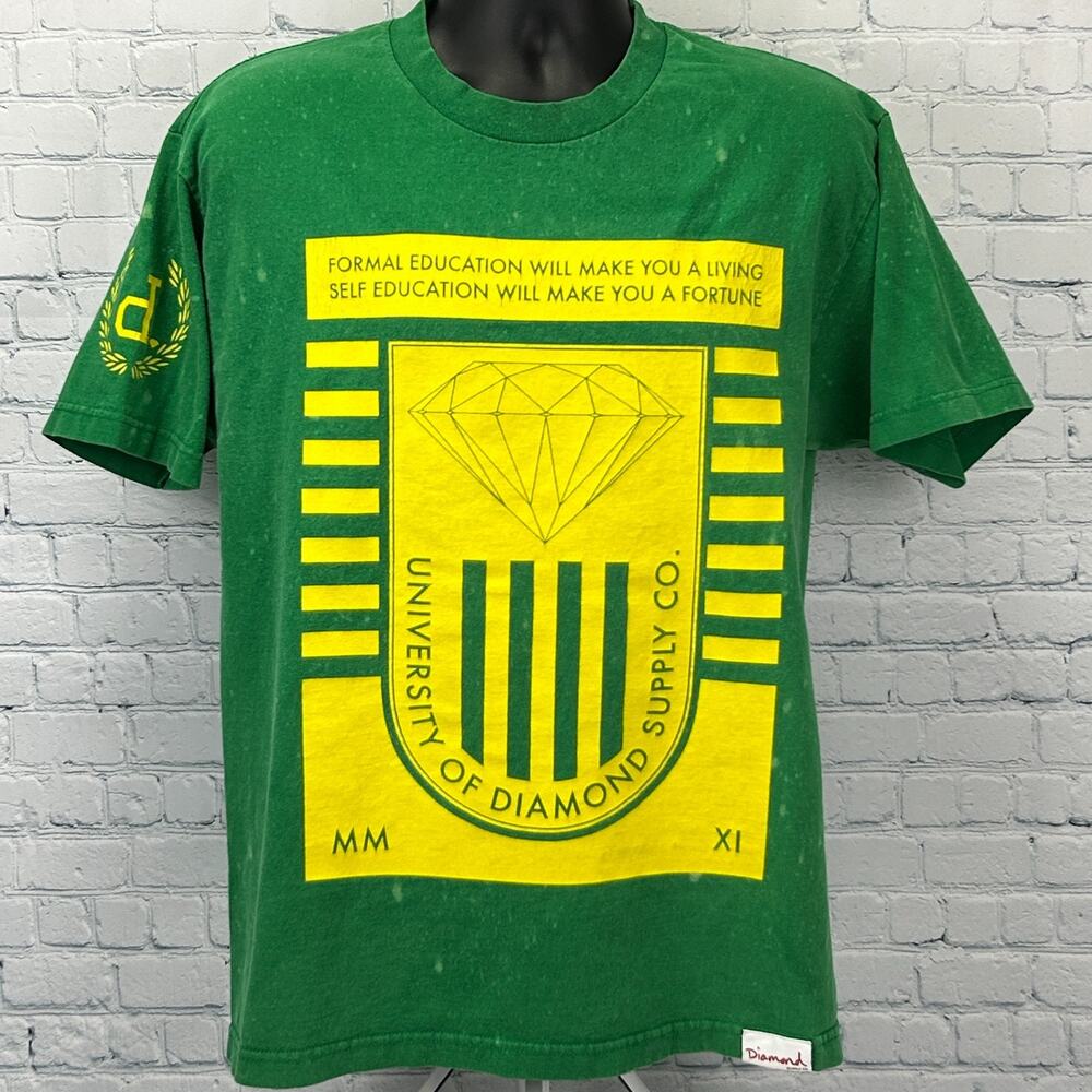 University of Diamond Supply Co T Shirt Streetwear Self Education Green L Large